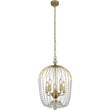 Searchlight Shower Pendente 5 Luci, Finitura Oro, Metallo, Cristallo Trasparente