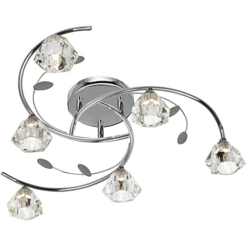 Searchlight Sierra - Soffitto multibraccio a 6 luci semi-filo cromato e vetro, G9