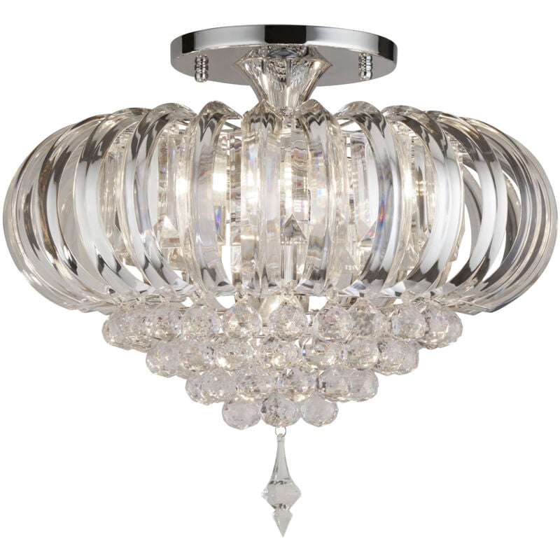 Sigma - Plafoniera a 5 luci da semi-filo Cromata con decoro in cristallo, attacco E14 - Searchlight