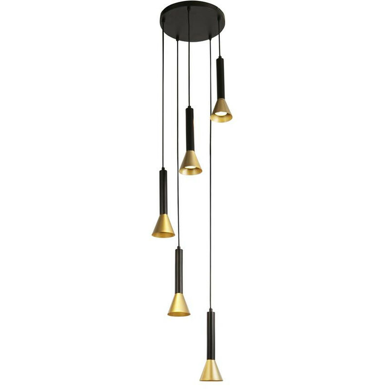 Signal 5 Light Multi,Drop Pendant Black, Gold Metal - Searchlight