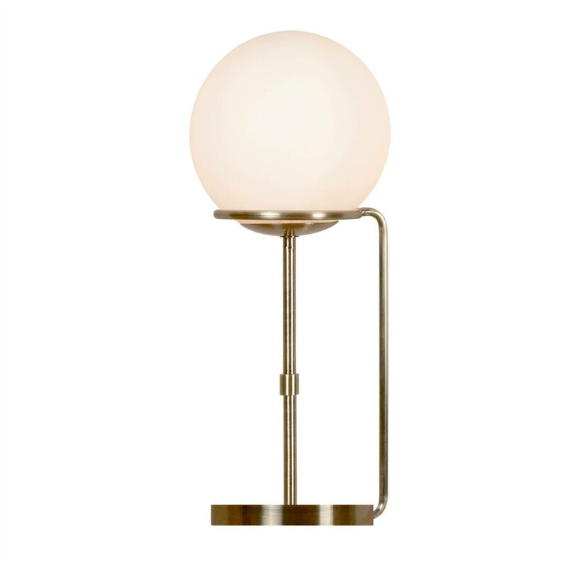 Image of Sphere - Lampada globo da tavolo 1 luce bianca, ottone antico con paralume in vetro, attacco E27 - Searchlight