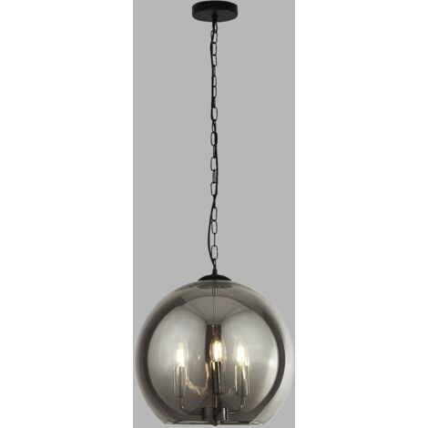 Searchlight Sphere Suspension boule en verre fumé à 3 lumières - Chrome noir