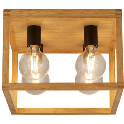 Searchlight Square Plafonnier à 4 ampoules en bois de bambou tissé