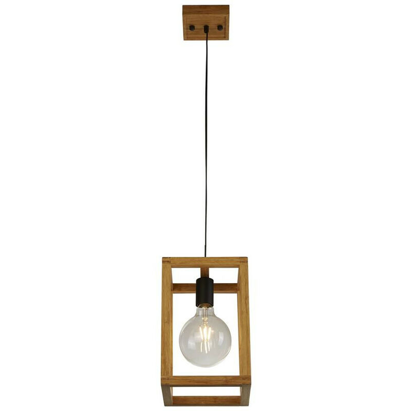 Searchlight Square Woven Bamboo Wood 1 Light Pendant