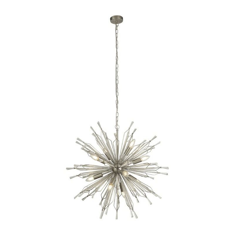 Searchlight Lighting - Searchlight STARBURST - 8 Light Satin Silver Ceiling Pendant with Clear Glass Bead Detail