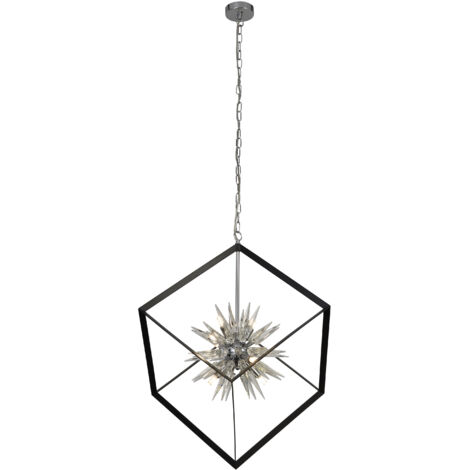 Searchlight Stellar Suspension boule à 6 ampoules Spike, cadre noir mat, verre cristal