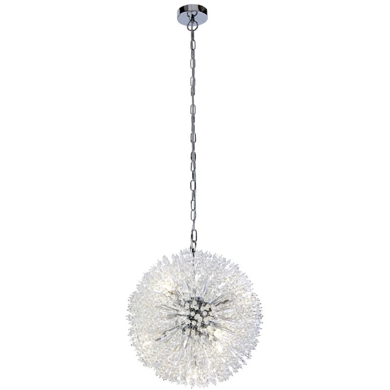 Searchlight - Sunburst Luminaire suspendu à 7 ampoules, chrome, perles de verre