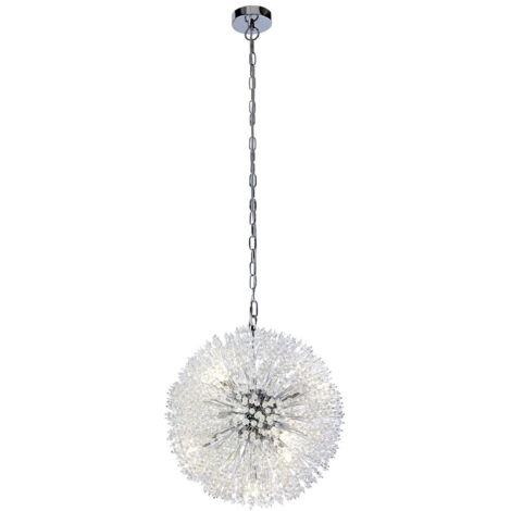 Searchlight Sunburst Luminaire suspendu à 7 ampoules, chrome, perles de verre