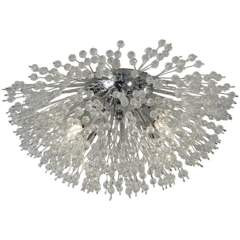 Searchlight Sunburst Plafonnier à 4 ampoules chromé, perles de verre