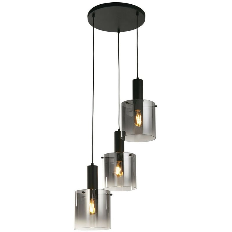 Sweden 3 Light Multi,Drop Pendant Black, Smoked Glass - Searchlight