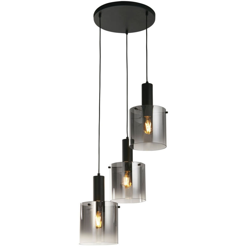 Sweden Luminaire suspendu à 3 lumières multiples, noir, verre fumé - Searchlight