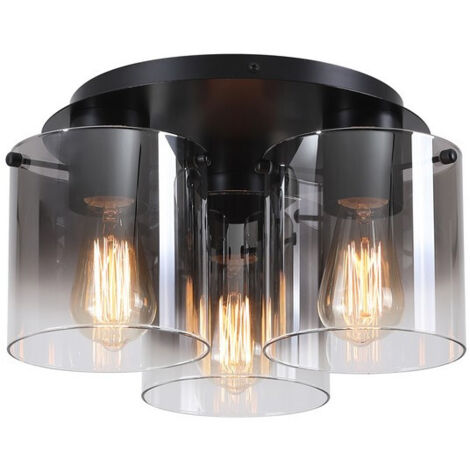 Searchlight Sweden Plafonnier à 3 lampes - Noir mat et verre fumé