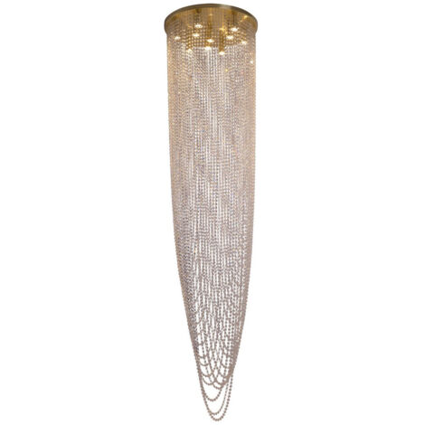 Searchlight Swoop Lampadario a sospensione a 10 luci, ottone satinato e cristallo trasparente