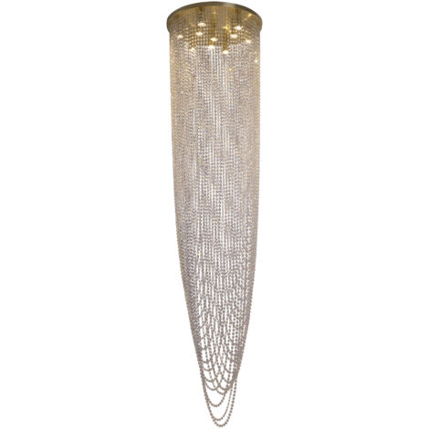 Searchlight Swoop Suspension à 10 lampes, laiton satiné et cristal transparent