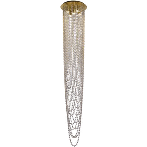 Searchlight Swoop Suspension à 5 lampes, laiton satiné et cristal transparent