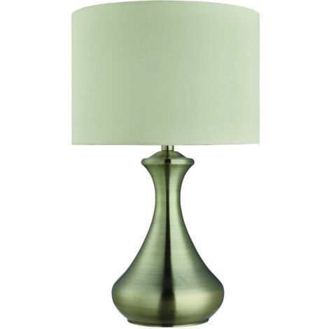 Searchlight Touch - Lampe tactile à 1 lampe de table en laiton antique avec abat-jour crème, E14