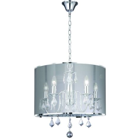 Searchlight Venetian - Plafonnier à 5 ampoules à bras multiples, chrome, cristaux avec abat-jour, E14
