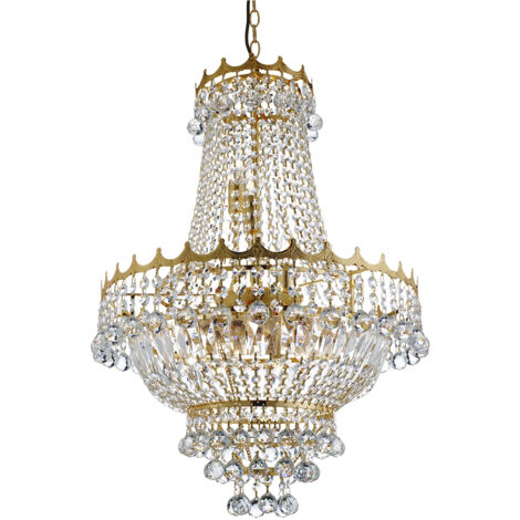 Searchlight Versailles - Lampadario a 9 luci in cristallo finitura oro, attacco E14
