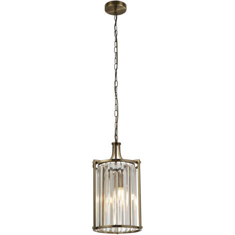 Searchlight Victoria Lampadario a 2 luci in ottone anticato, cristallo trasparente