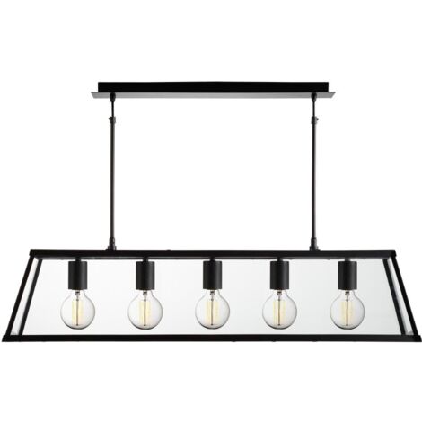 Searchlight Voyager - Barre de suspension à 5 ampoules au plafond noir mat, panneaux de verre, E27
