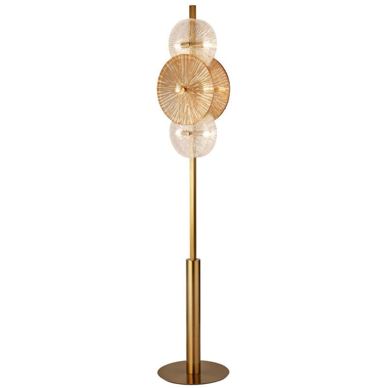 Searchlight - Wagon Wheel 6 Light Floor Lamp, Bronze Amber Glass
