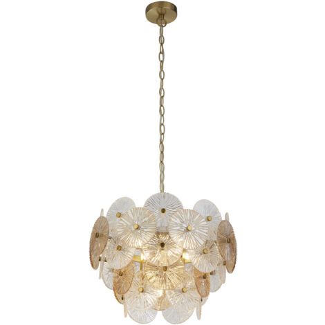 Searchlight Wagon Wheel Lampadario a 5 luci in vetro color bronzo ambrato