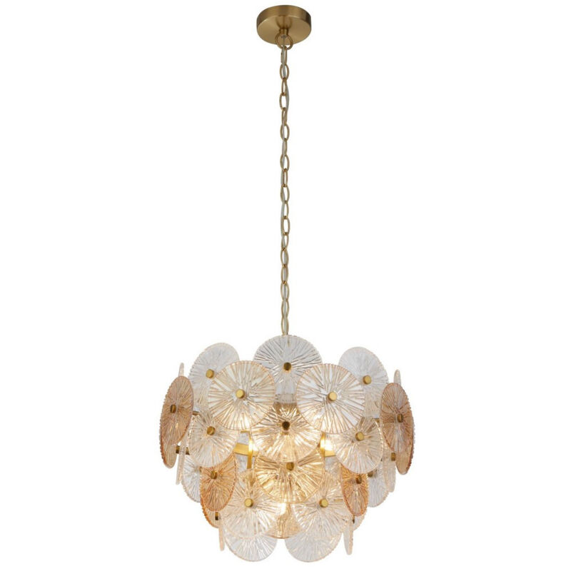 Searchlight - Wagon Wheel Luminaire suspendu à 5 ampoules, verre ambré bronze