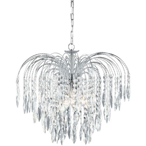 Searchlight Waterfall - Lampadario a 5 luci in cristallo con finitura cromata, attacco E14