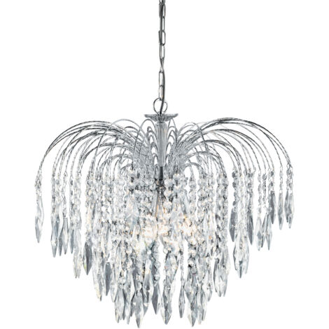 Searchlight Waterfall - Lustre en cristal à 5 ampoules au fini chromé, E14