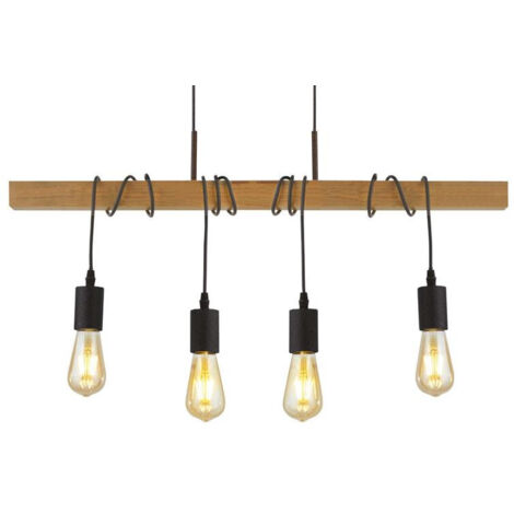 Searchlight Woody 4-flammige Pendelleuchte, Schwarz und Eschenholz