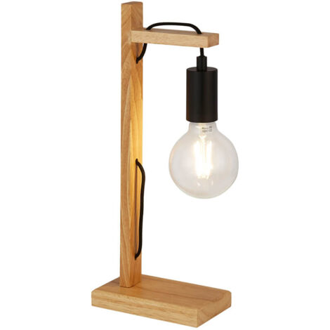 Searchlight Woody Lampe de Table Bois Naturel, Métal Noir
