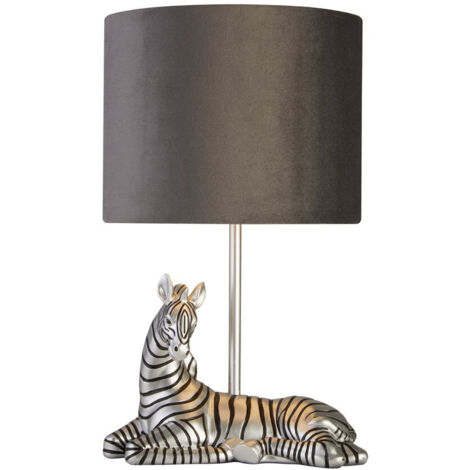 Searchlight Zebra Lampe de table en résine argentée et abat-jour en tissu gris