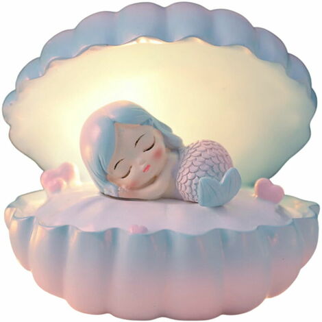Seashell Mermaid Beach Themed Night Light, Bedside Table Night Lamp Bedroom Light Mermaid Fairy Seashell Night Lamp Ocean Beach Decoration (Blue)