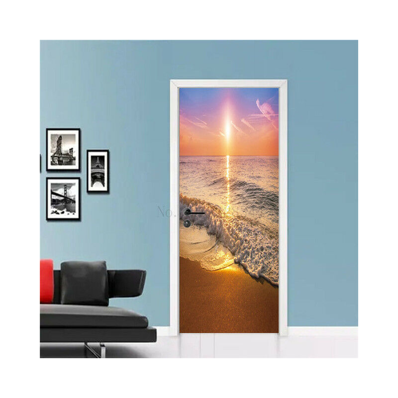 Seaside Beach 3D Wallpaper Whole Door Sticker
