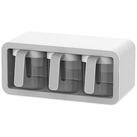 Seasoning Box Wall Mount Multi Grid Seasoning Storage Container Kitchen Seasoning Jar Combination Set 3 Container Gray with 3 Spoons