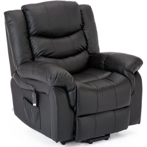 SEATTLE BLACK ELECTRIC RISE LEATHER RECLINER ARMCHAIR SOFA HOME LOUNGE CHAIR