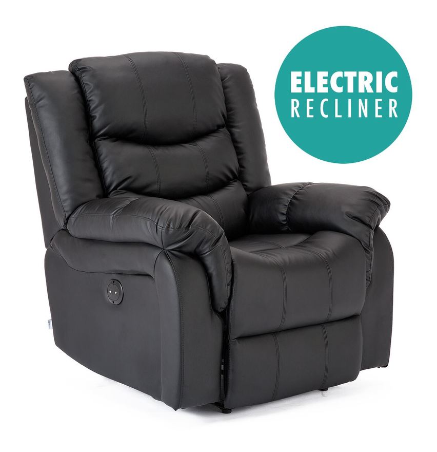 Seattle Electric Black Leather Auto Recliner Armchair Sofa Home Lounge Chair