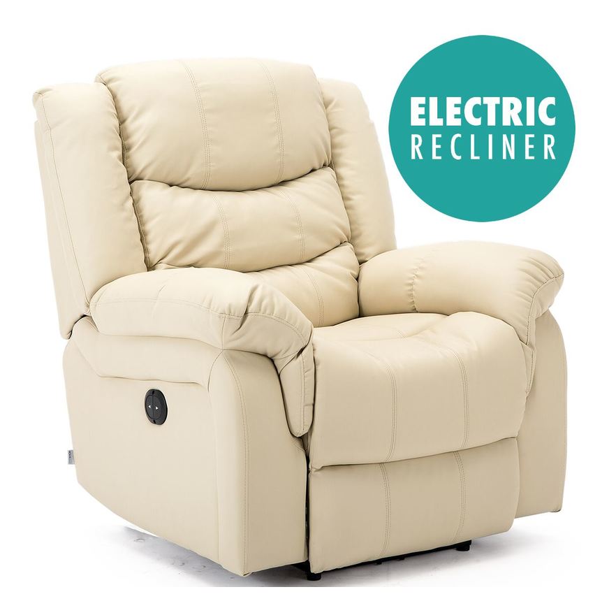 Seattle Electric Cream Leather Auto Recliner Armchair Sofa Home Lounge Chair