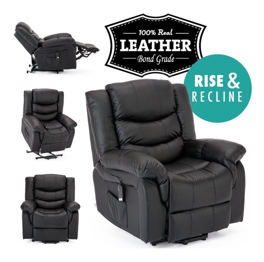 Seattle Black Electric Rise Leather Recliner Armchair Sofa Home Lounge Chair