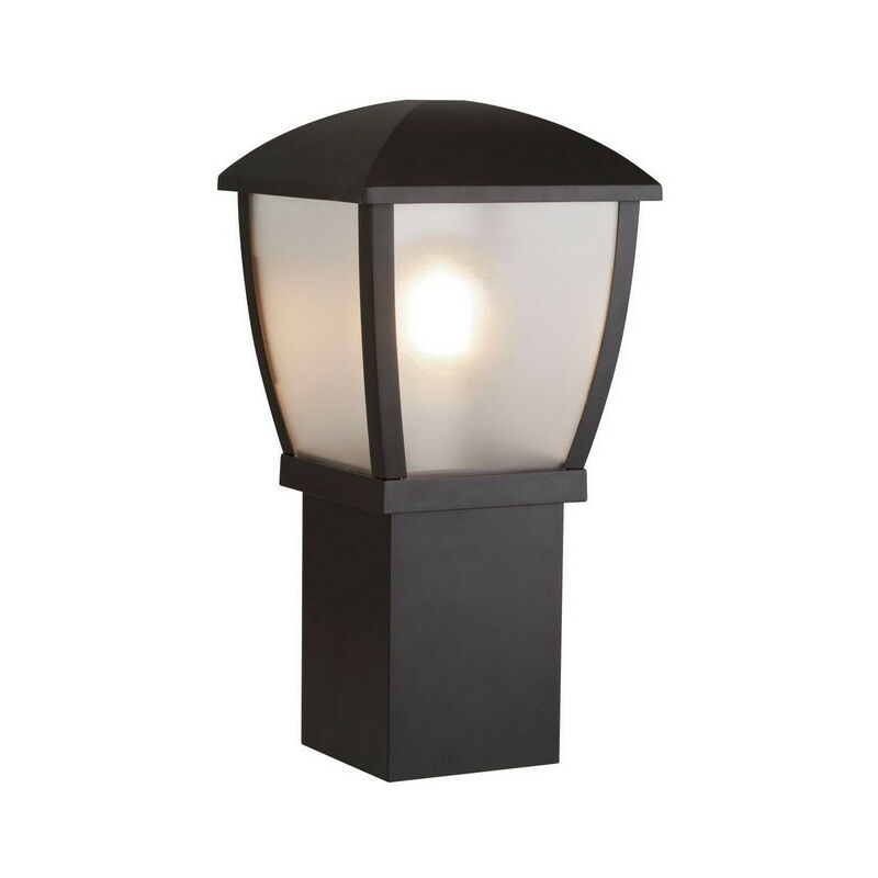 Seattle Outdoor Post (450mm Height) - Black With Clear Frosted Panels - Searchlight