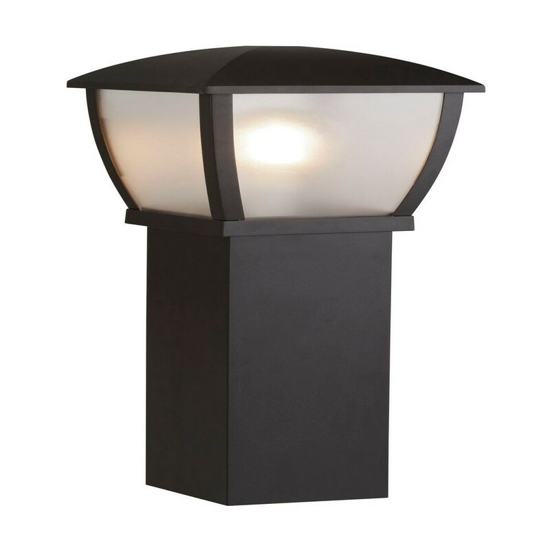 Seattle Outdoor Post (730mm Height) - Black With Clear Frosted Panels - Searchlight