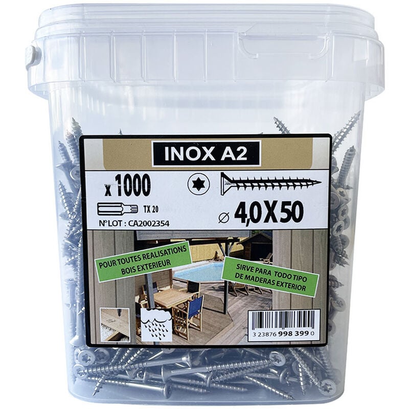 Vissal - Seau 1000 vis à bois terrasse Torx 4 x 50 mm inox A2