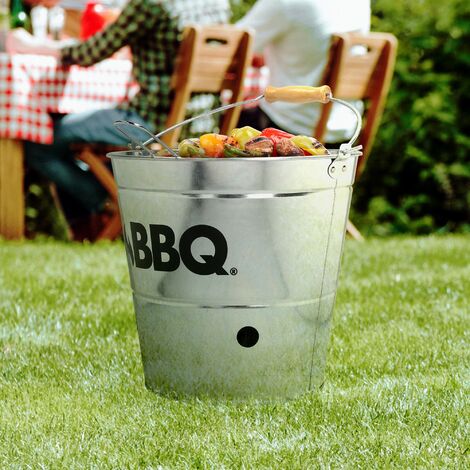 Seau á barbecue avec grille de cuisson mini gril BBQ jardin pique-nique argent