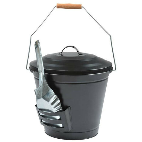 Seau à cendres avec pelle en bois - Noir - H 35.4 x D 12 cm - Livraison gratuite - Noir