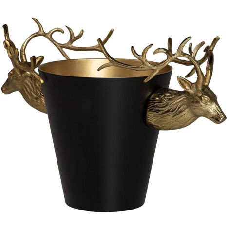 Seau à champagne cerf en aluminium noir 50 x 24 x 30 cm