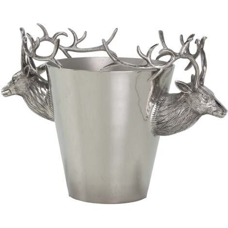Seau à champagne en aluminium argenté motif cerf 50 x 24 x 30 cm