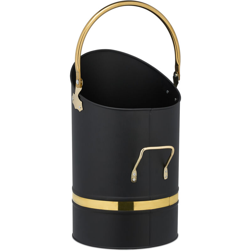 Relaxdays - Charbonnière, 12 litres, fer, avec anse et poignée, seau à charbon, cheminée ou grill, à remplir, noire/dorée