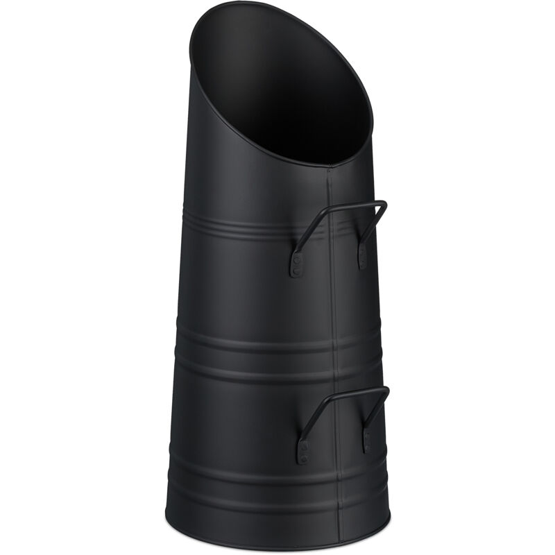 Relaxdays - Charbonnière, 2 poignées pratiques, métallique, fer, 9 litres, pour la cheminée, à remplir, noire