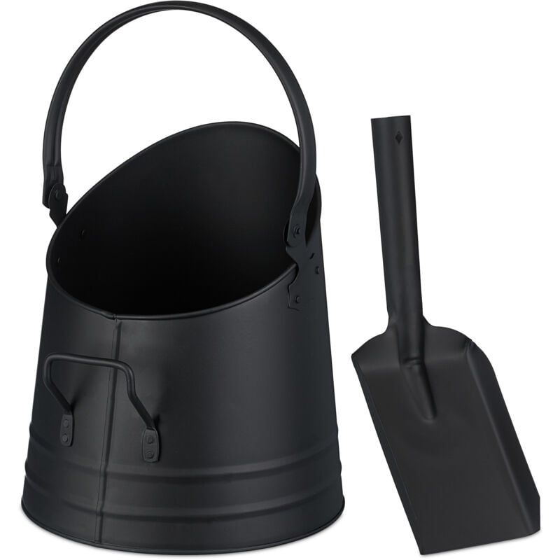 Relaxdays - Charbonnière avec pelle, anse et poignée, 6,5 litres, charbon, briquettes, accessoires cheminée, noir