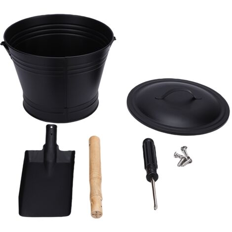 Seau à charbon noir avec pelle  seau à cendres en métal pour cheminée  convient aux cheminées, aux foyers extérieurs et aux poêles à bois.